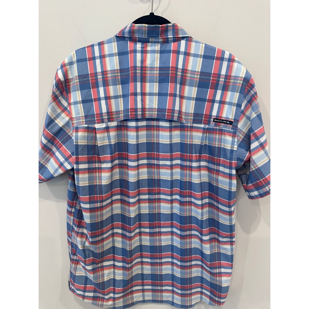Salt Life SLX Men's Button Up Shirt Large Plaid Short Sleeve Fishing Performance - Picture 4 of 5